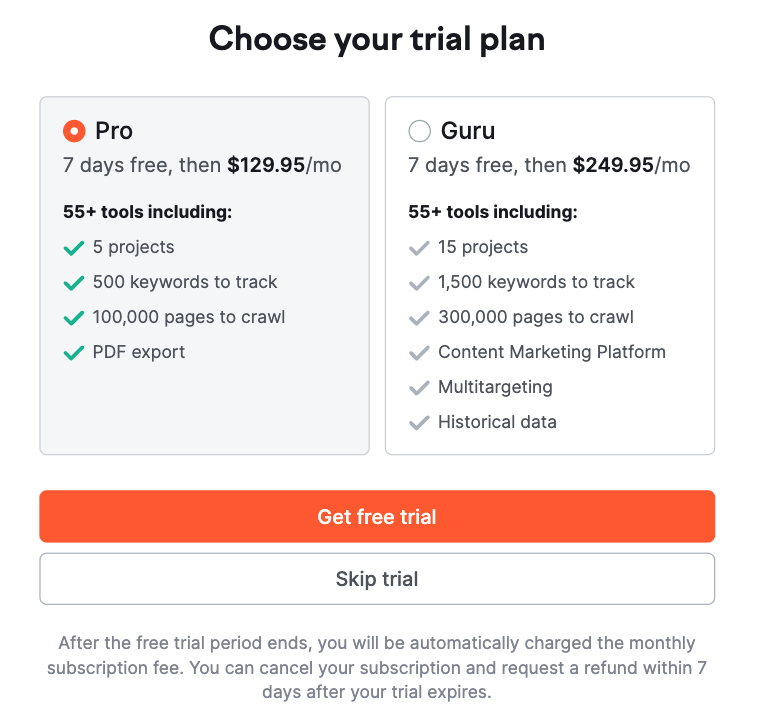 Semrush Free Trial